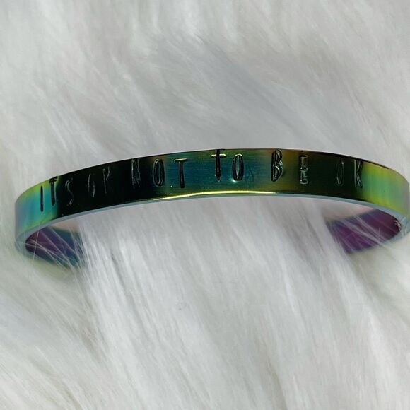 Hand Stamped Rainbow Stainless steel cuff custom - Picture 1 of 3